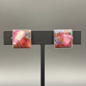 Kingman Turquoise Purple Dahlia Pierced Earrings 925 Silver New